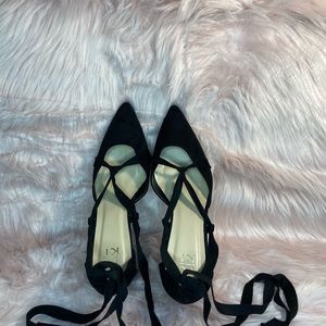 Faux Suede Lace-Up Block Heels